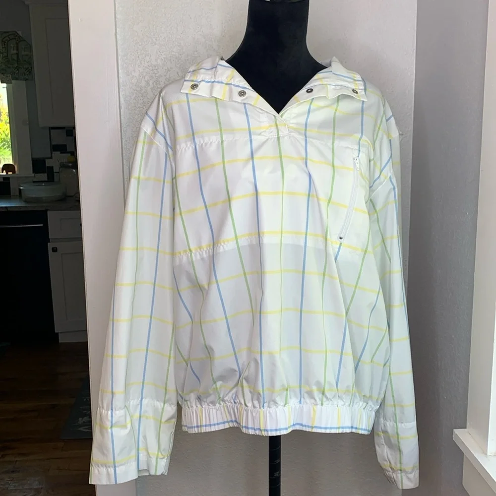 Liz Golf white blue yellow green window pane windbreaker light jacket pockets - Picture 1 of 7